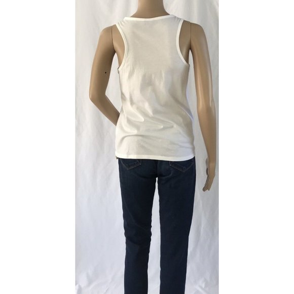 Topshop Top US 2 White Sleeveless Top Racer Back Fringe Neckline Scoop Neck - Picture 4 of 9